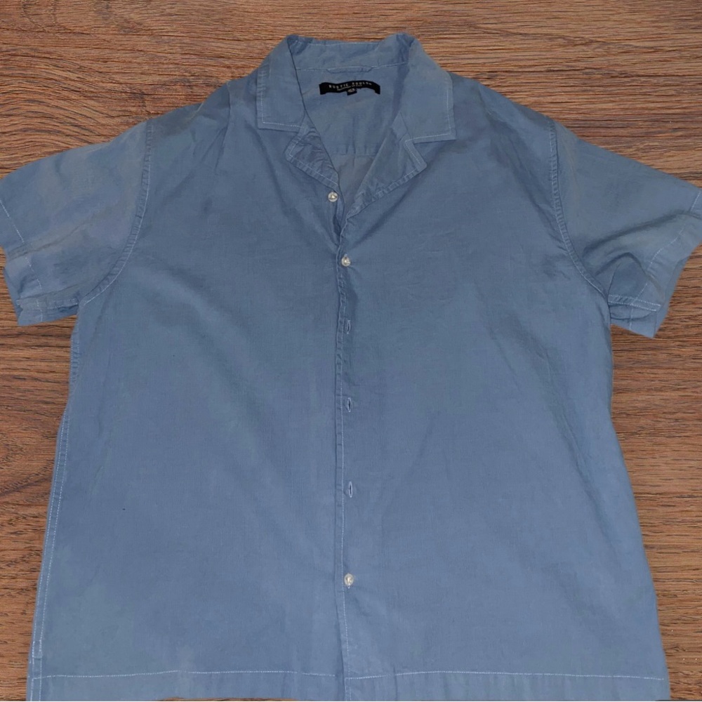 Blue Casual Button Down Shirt with Unique Zipper